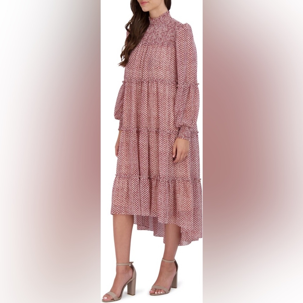 Julia Jordan Smocked Tiered Long Sleeve High-Low Dress